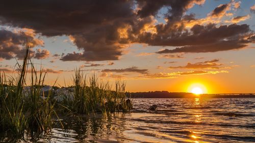 Scenic view of sea against sky during sunset
