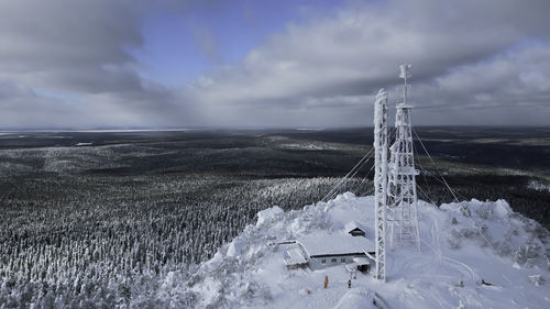 Snow covered landscape against sky