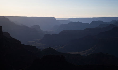 Scenic view of silhouette mountains against sky during sunset