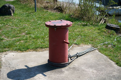High angle view of container on field