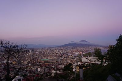 Scenic view of town against clear sky