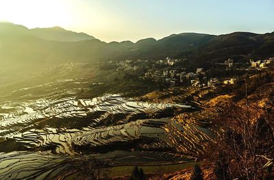 High angle view of landscape against clear sky