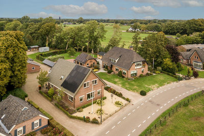 High angle view of buildings in city