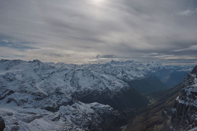 Scenic view of snowcapped mountains against sky