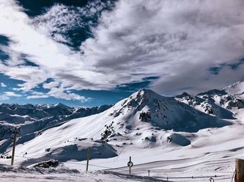 Snow covered mountains against sky