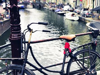 Bicycles on river in city