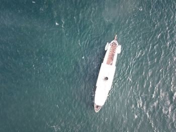 High angle view of ship in sea