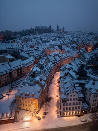 High angle view of buildings in city