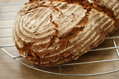 Homemade rye bread close-up with flour