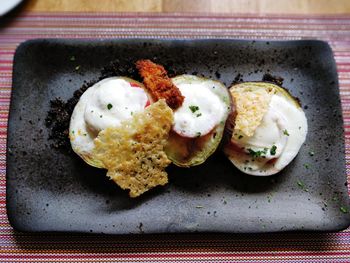 High angle view of breakfast served in plate