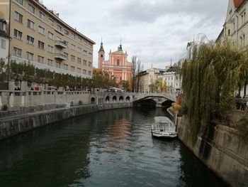 Bridge over canal amidst buildings in city