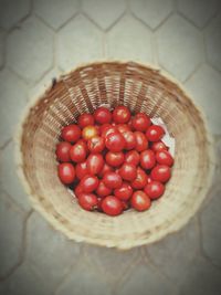 High angle view of strawberries in basket