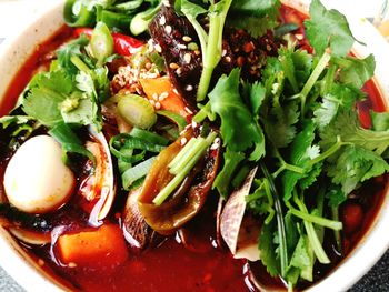 High angle view of salad in bowl