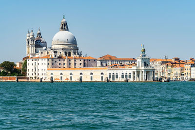 View of giudecca canal in venice from the bell tower of san giorgio maggiore