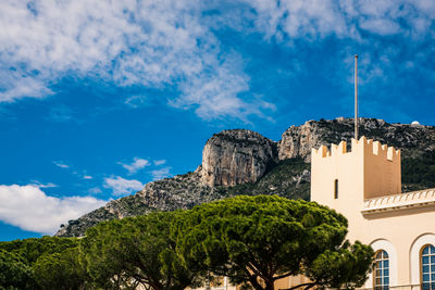 Low angle view of fort against sky