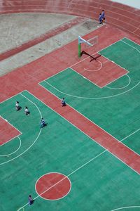High angle view of basketball court