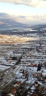 High angle view of snow covered landscape