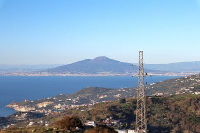 Scenic view of mountains against clear blue sky