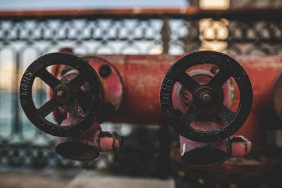 Close-up of rusty machine valve