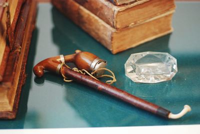 High angle view of text on table