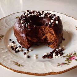 High angle view of cake in plate