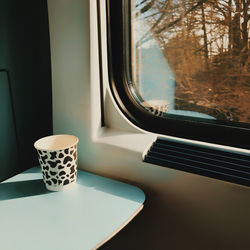 View of train through window