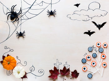 Close-up of craft halloween decoration on paper