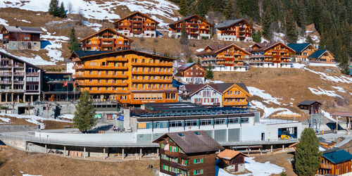 High angle view of buildings in city