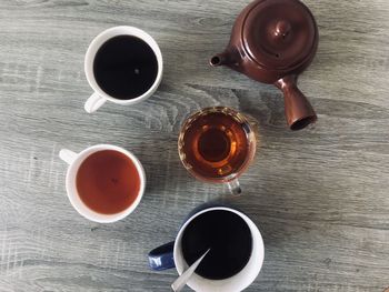 High angle view of coffee cup on table