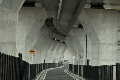 Elevated motorway and road parallel to it