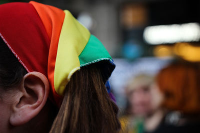 Rear view of woman wearing mask