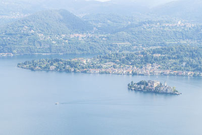 Aerial view of the lake orta with the island of san giulio