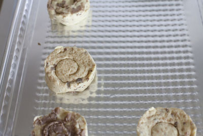 High angle view of cookies on table