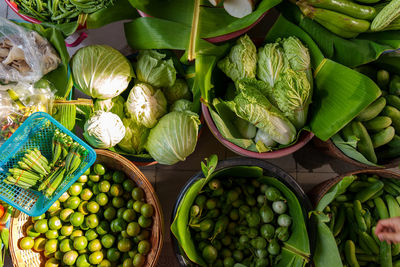 High angle view of vegetables for sale in market