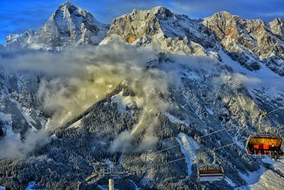Scenic view of snow covered mountains