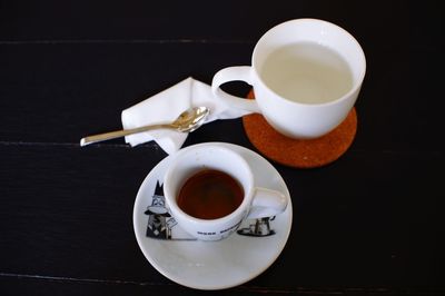 High angle view of coffee on table