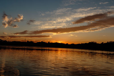 Scenic view of lake against sky at sunset