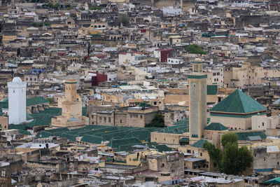 High angle view of buildings in city