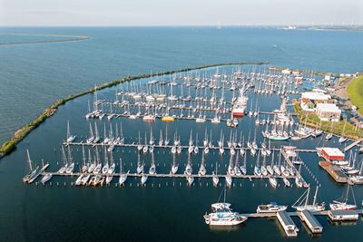 High angle view of boats in sea