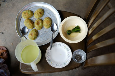 High angle view of food on table