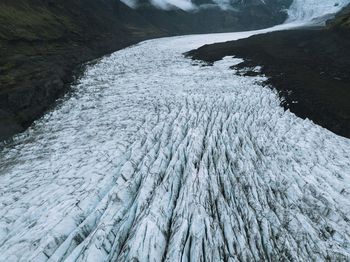 High angle view of frozen river