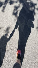 Low section of man standing on road