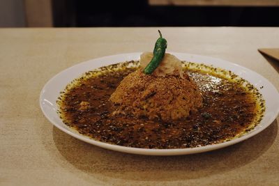 Close-up of dessert in bowl on table