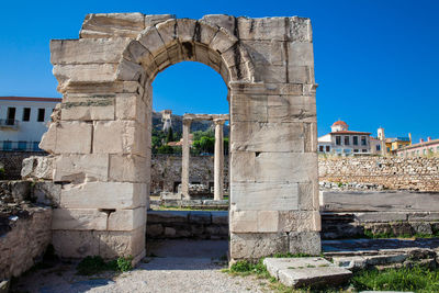 Ruins of the tetraconch church built in the court of the hadrian library in athens city center