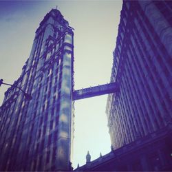 Low angle view of building against blue sky