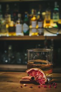 Close-up of beer in glass on table