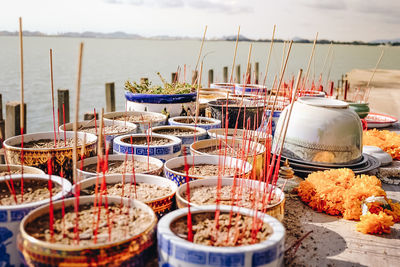 Various food on table at market stall