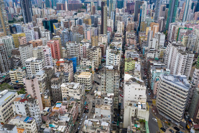 High angle view of city buildings