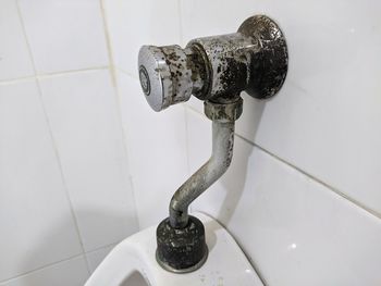 High angle view of faucet in bathroom