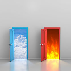 Digital composite image of open door